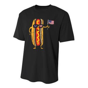 Hotdog Sunglasses American Flag USA Funny 4th Of July Fourth Youth Performance Sprint T-Shirt