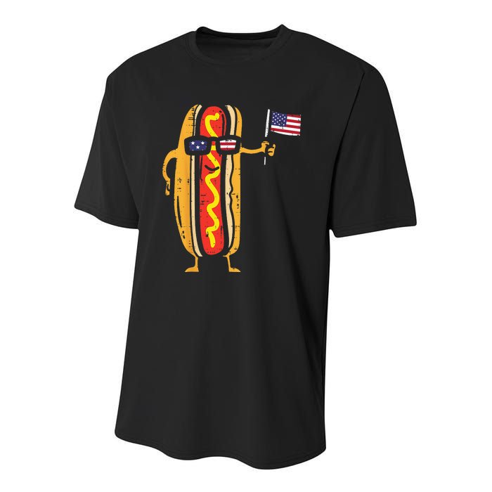 Hotdog Sunglasses American Flag USA Funny 4th Of July Fourth Youth Performance Sprint T-Shirt