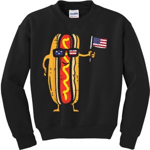 Hotdog Sunglasses American Flag USA Funny 4th Of July Fourth Kids Sweatshirt