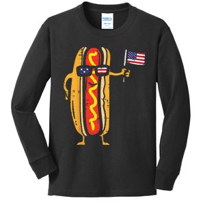 Hotdog Sunglasses American Flag USA Funny 4th Of July Fourth Kids Long Sleeve Shirt