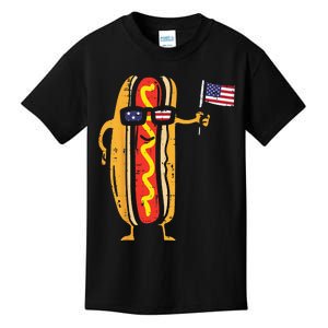 Hotdog Sunglasses American Flag USA Funny 4th Of July Fourth Kids T-Shirt