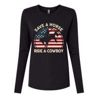 HorseShirt Save A Horse Ride A Cowboy Funny Gift Girl Wo Womens Cotton Relaxed Long Sleeve T-Shirt