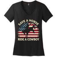 HorseShirt Save A Horse Ride A Cowboy Funny Gift Girl Wo Women's V-Neck T-Shirt