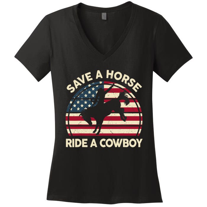 HorseShirt Save A Horse Ride A Cowboy Funny Gift Girl Wo Women's V-Neck T-Shirt