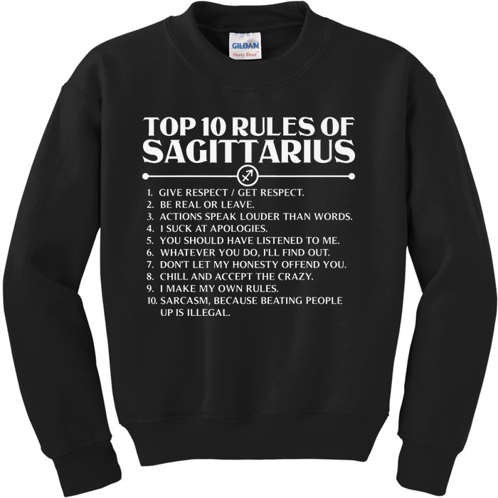 Horoscope Symbols Astrology Sign Top 10 Rules Of Sagittarius Kids Sweatshirt