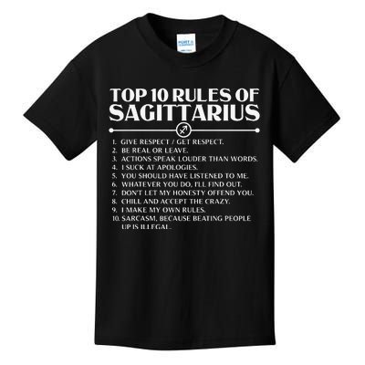 Horoscope Symbols Astrology Sign Top 10 Rules Of Sagittarius Kids T-Shirt