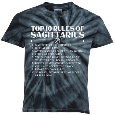 Horoscope Symbols Astrology Sign Top 10 Rules Of Sagittarius Kids Tie-Dye T-Shirt