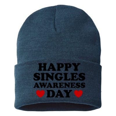 Happy Singles Awareness Day Anti Valentines Day No Couples Gift Sustainable Knit Beanie