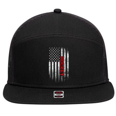 Hockey Stick American Flag Sports Patriotic Hockey Player 7 Panel Mesh Trucker Snapback Hat