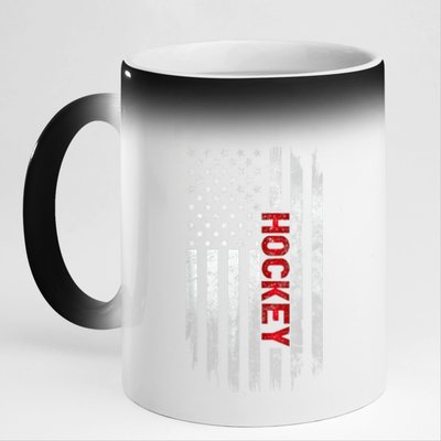 Hockey Stick American Flag Sports Patriotic Hockey Player 11oz Black Color Changing Mug