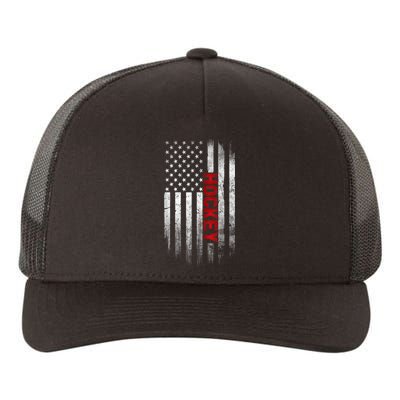 Hockey Stick American Flag Sports Patriotic Hockey Player Yupoong Adult 5-Panel Trucker Hat