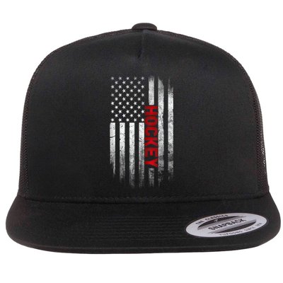 Hockey Stick American Flag Sports Patriotic Hockey Player Flat Bill Trucker Hat