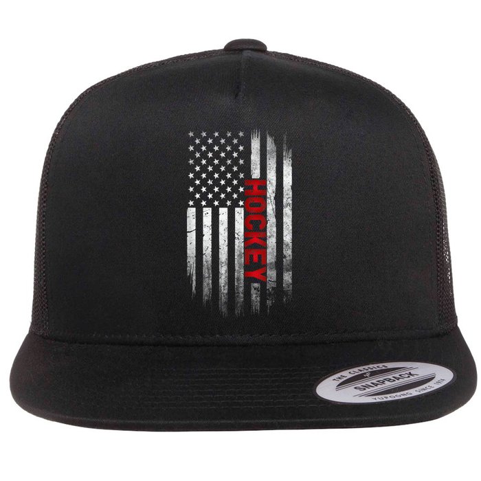 Hockey Stick American Flag Sports Patriotic Hockey Player Flat Bill Trucker Hat