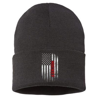 Hockey Stick American Flag Sports Patriotic Hockey Player Sustainable Knit Beanie