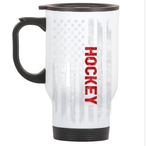 Hockey Stick American Flag Sports Patriotic Hockey Player Stainless Steel Travel Mug