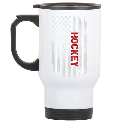 Hockey Stick American Flag Sports Patriotic Hockey Player Stainless Steel Travel Mug