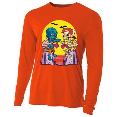 Halloween Skeleton And Zombie Gamer Gift Cooling Performance Long Sleeve Crew