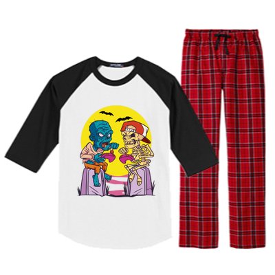 Halloween Skeleton And Zombie Gamer Gift Raglan Sleeve Pajama Set