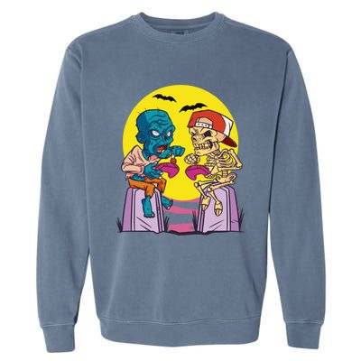 Halloween Skeleton And Zombie Gamer Gift Garment-Dyed Sweatshirt