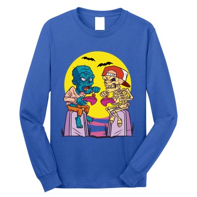 Halloween Skeleton And Zombie Gamer Gift Long Sleeve Shirt