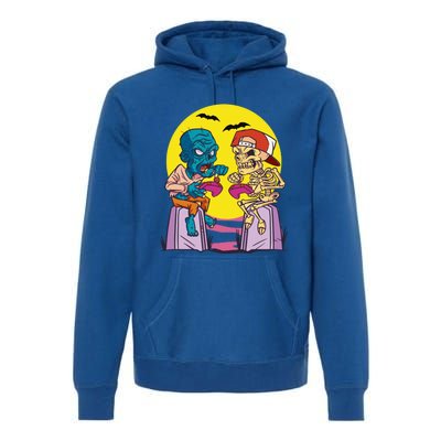 Halloween Skeleton And Zombie Gamer Gift Premium Hoodie