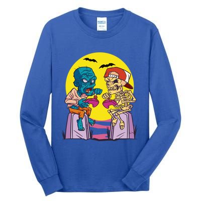 Halloween Skeleton And Zombie Gamer Gift Tall Long Sleeve T-Shirt