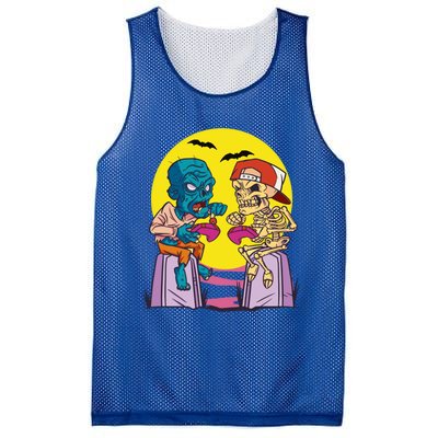 Halloween Skeleton And Zombie Gamer Gift Mesh Reversible Basketball Jersey Tank