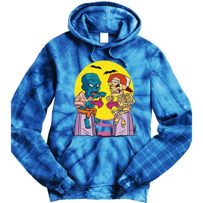 Halloween Skeleton And Zombie Gamer Gift Tie Dye Hoodie