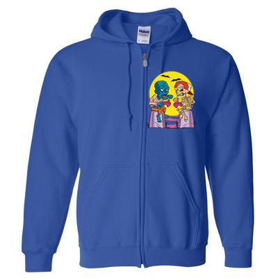 Halloween Skeleton And Zombie Gamer Gift Full Zip Hoodie