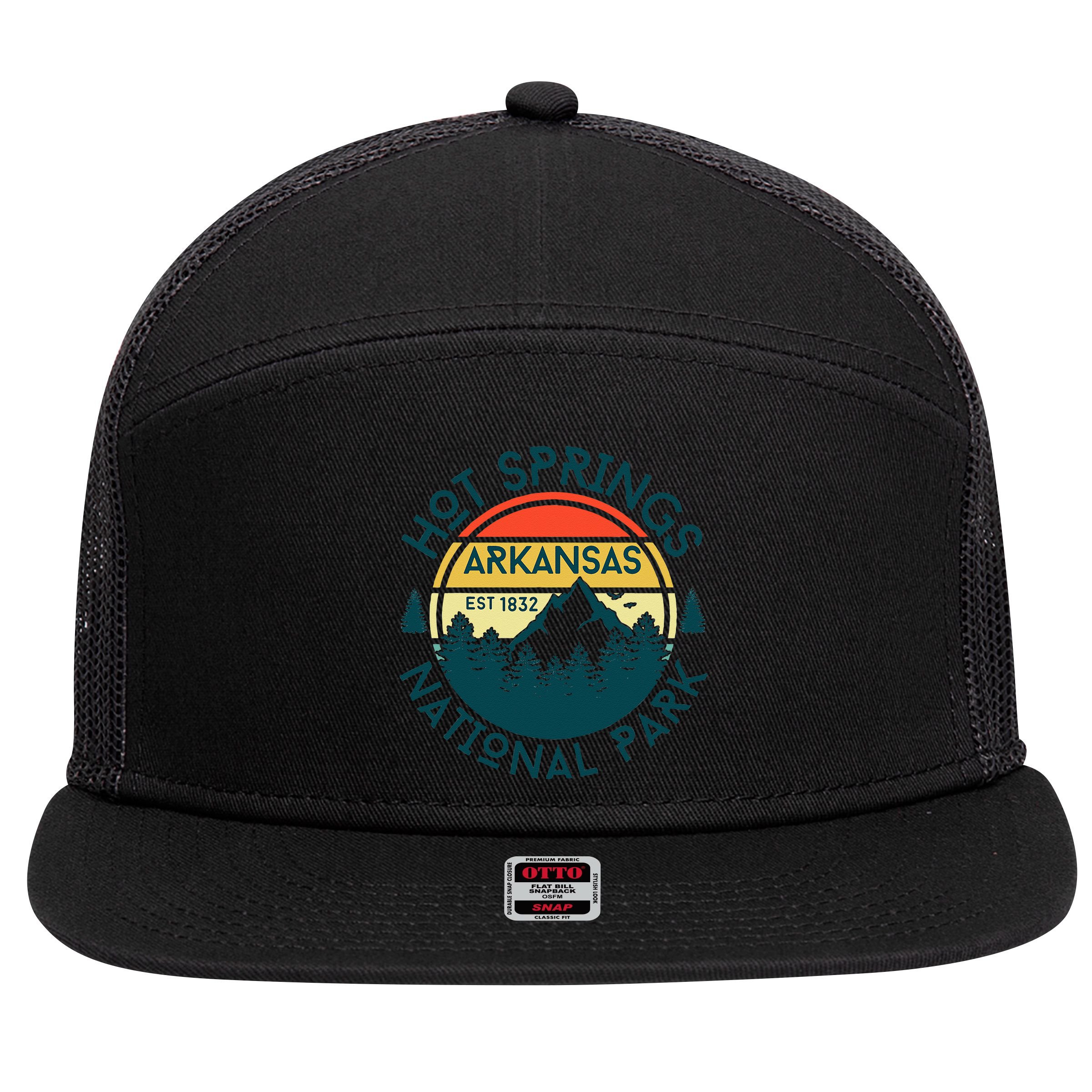 Hot Springs Arkansas Nature Hiking Outdoors Travel 7 Panel Mesh Trucker Snapback Hat