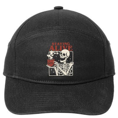 Halloween Staying Alive Skeleton Drink Coffee Funny Skeleton 7-Panel Snapback Hat