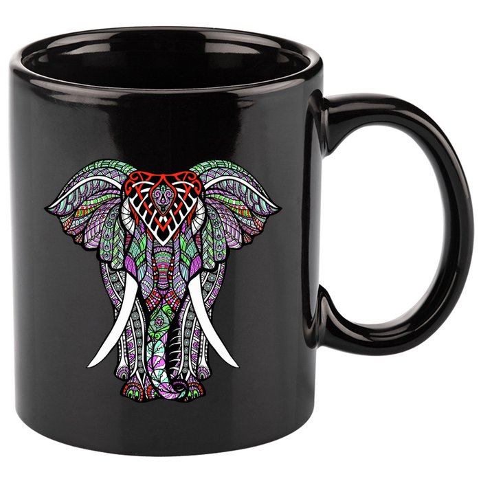 Henna Stylish Artistic Save The Elephants Wildlife 11oz C Handle Ceramic Mug