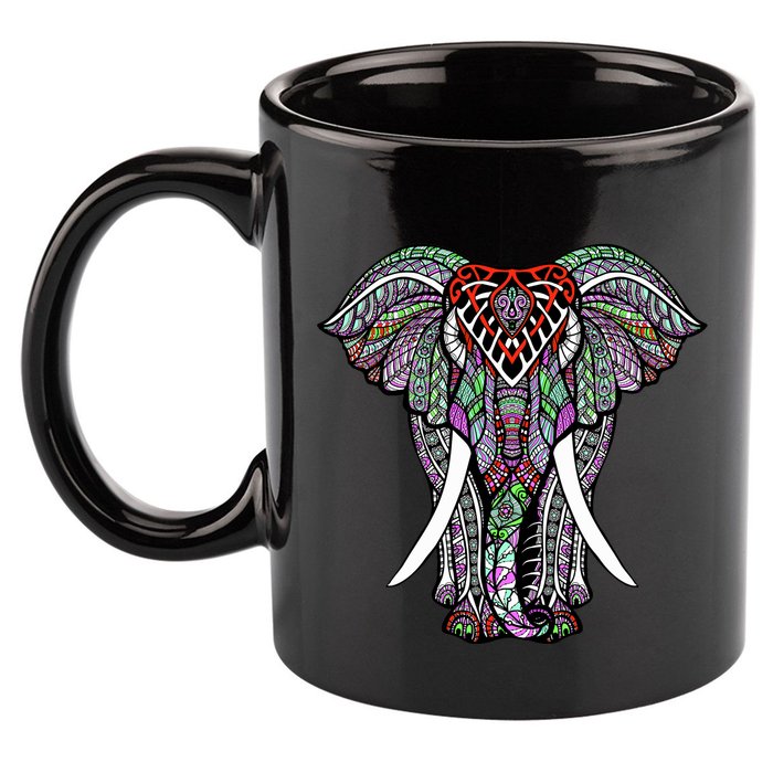 Henna Stylish Artistic Save The Elephants Wildlife 11oz C Handle Ceramic Mug