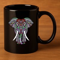 Henna Stylish Artistic Save The Elephants Wildlife 11oz C Handle Ceramic Mug