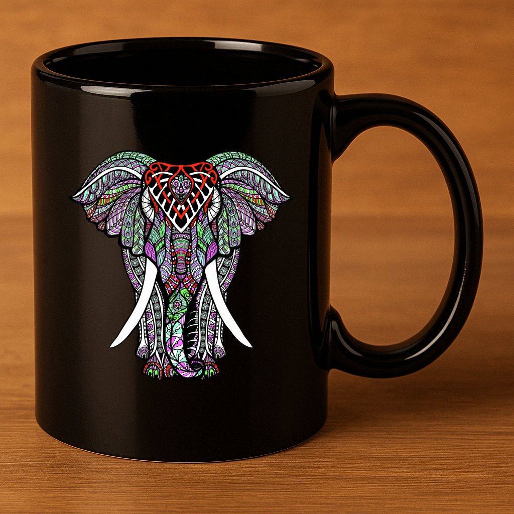 Henna Stylish Artistic Save The Elephants Wildlife 11oz C Handle Ceramic Mug