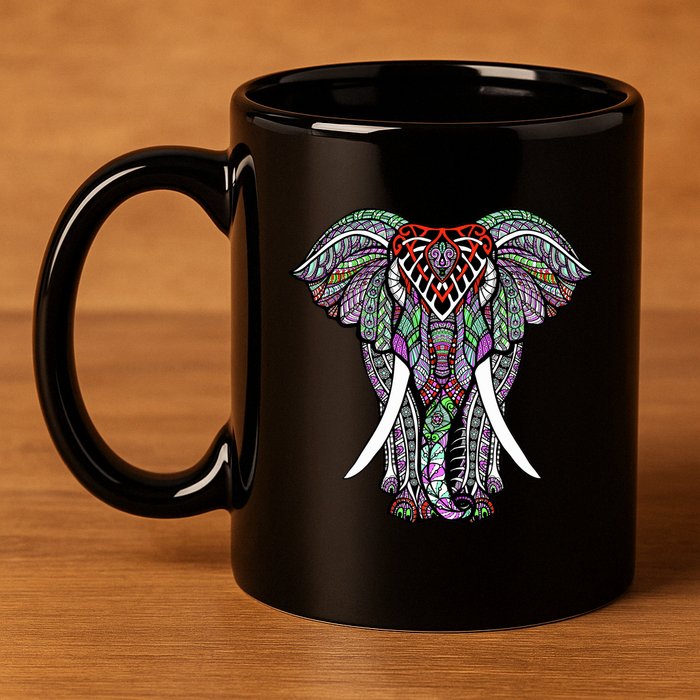 Henna Stylish Artistic Save The Elephants Wildlife 11oz C Handle Ceramic Mug