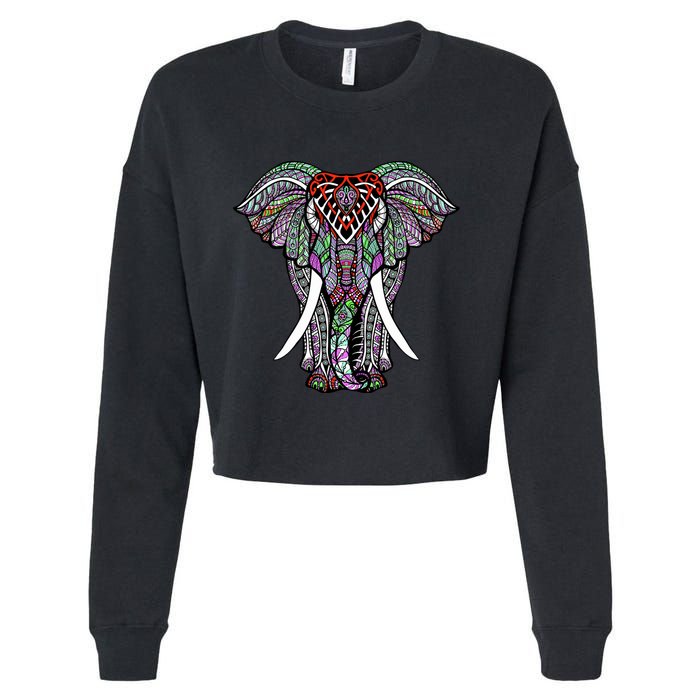 Henna Stylish Artistic Save The Elephants Wildlife Cropped Pullover Crew