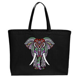 Henna Stylish Artistic Save The Elephants Wildlife Cotton Canvas Jumbo Tote