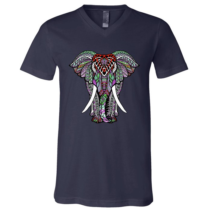 Henna Stylish Artistic Save The Elephants Wildlife V-Neck T-Shirt