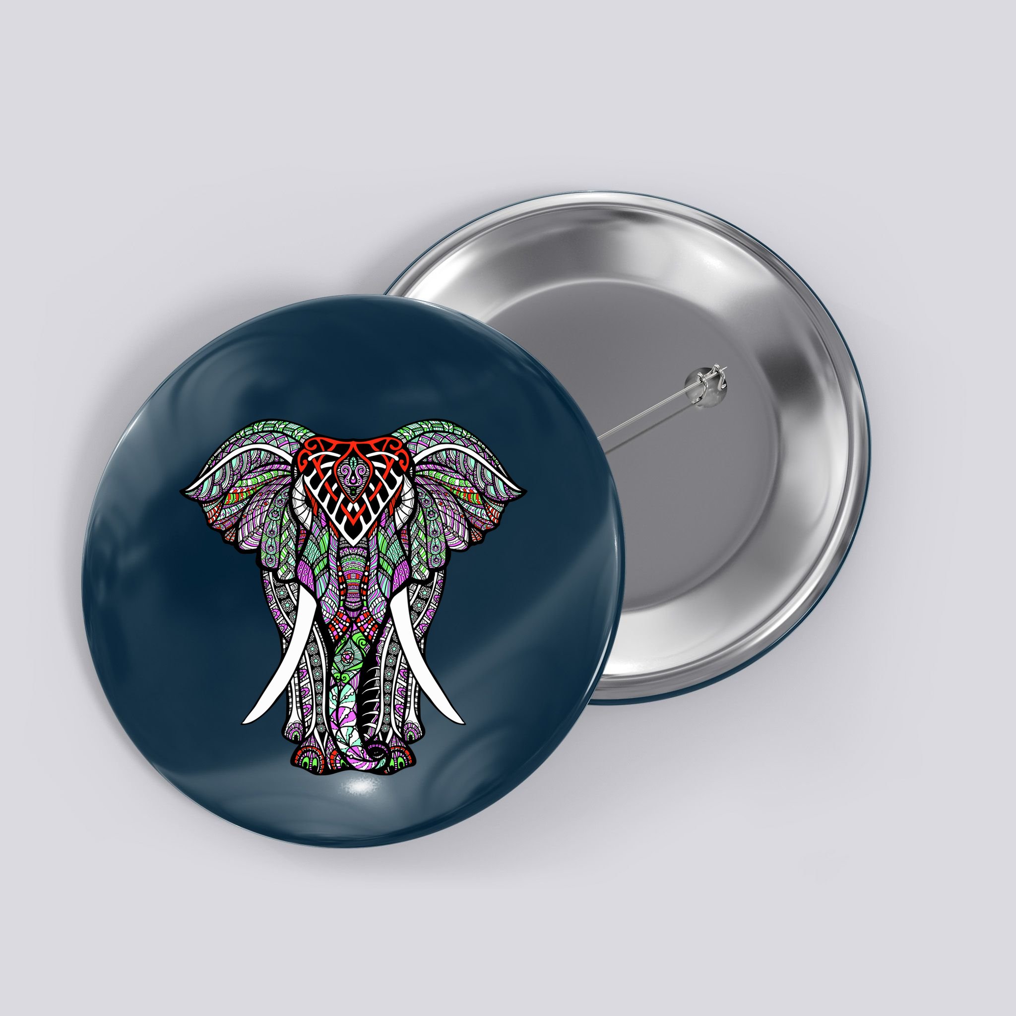 Henna Stylish Artistic Save The Elephants Wildlife Button