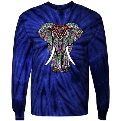 Henna Stylish Artistic Save The Elephants Wildlife Tie-Dye Long Sleeve Shirt