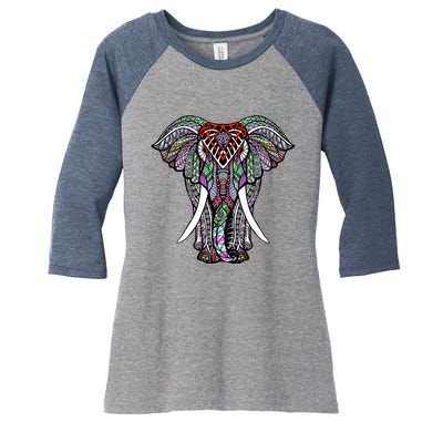 Henna Stylish Artistic Save The Elephants Wildlife Women's Tri-Blend 3/4-Sleeve Raglan Shirt