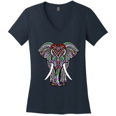 Henna Stylish Artistic Save The Elephants Wildlife Women's V-Neck T-Shirt