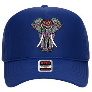 Henna Stylish Artistic Save The Elephants Wildlife High Crown Mesh Back Trucker Hat