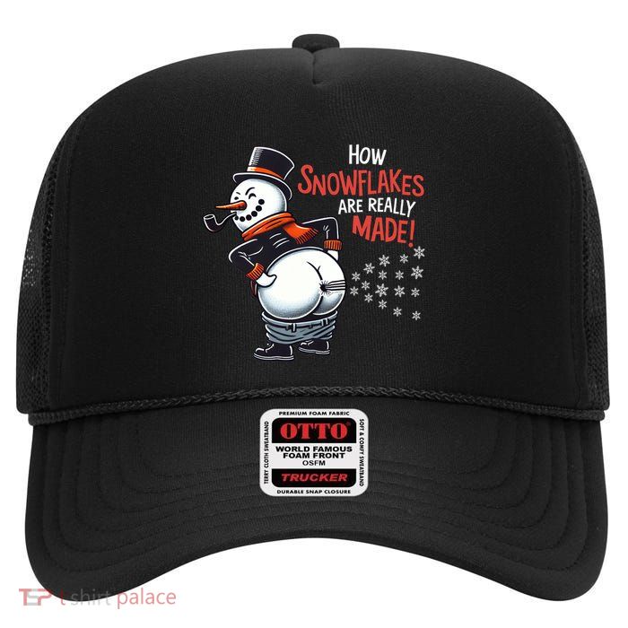 How Snowflakes Are Made Funny Winter Snowman High Crown Mesh Back Trucker Hat