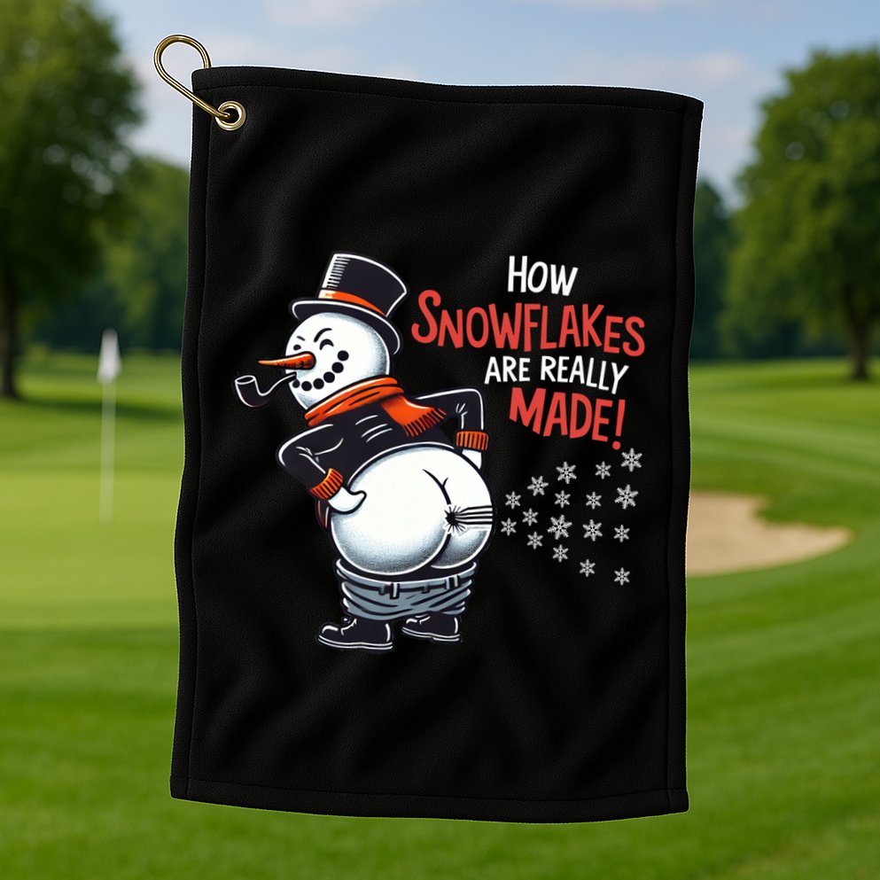 How Snowflakes Are Made Funny Winter Snowman Golf Towel