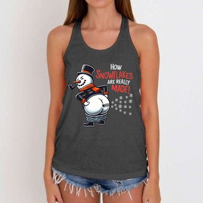 How Snowflakes Are Made Funny Winter Snowman Women's Knotted Racerback Tank