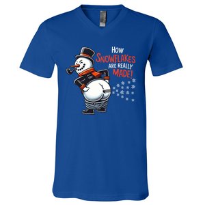 How Snowflakes Are Made Funny Winter Snowman V-Neck T-Shirt