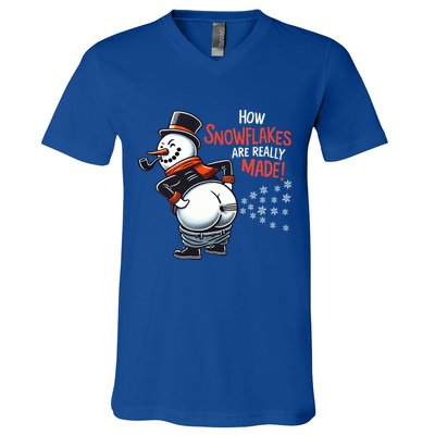 How Snowflakes Are Made Funny Winter Snowman V-Neck T-Shirt