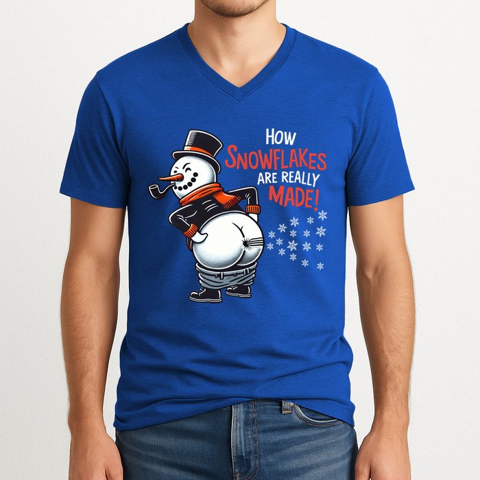 How Snowflakes Are Made Funny Winter Snowman V-Neck T-Shirt